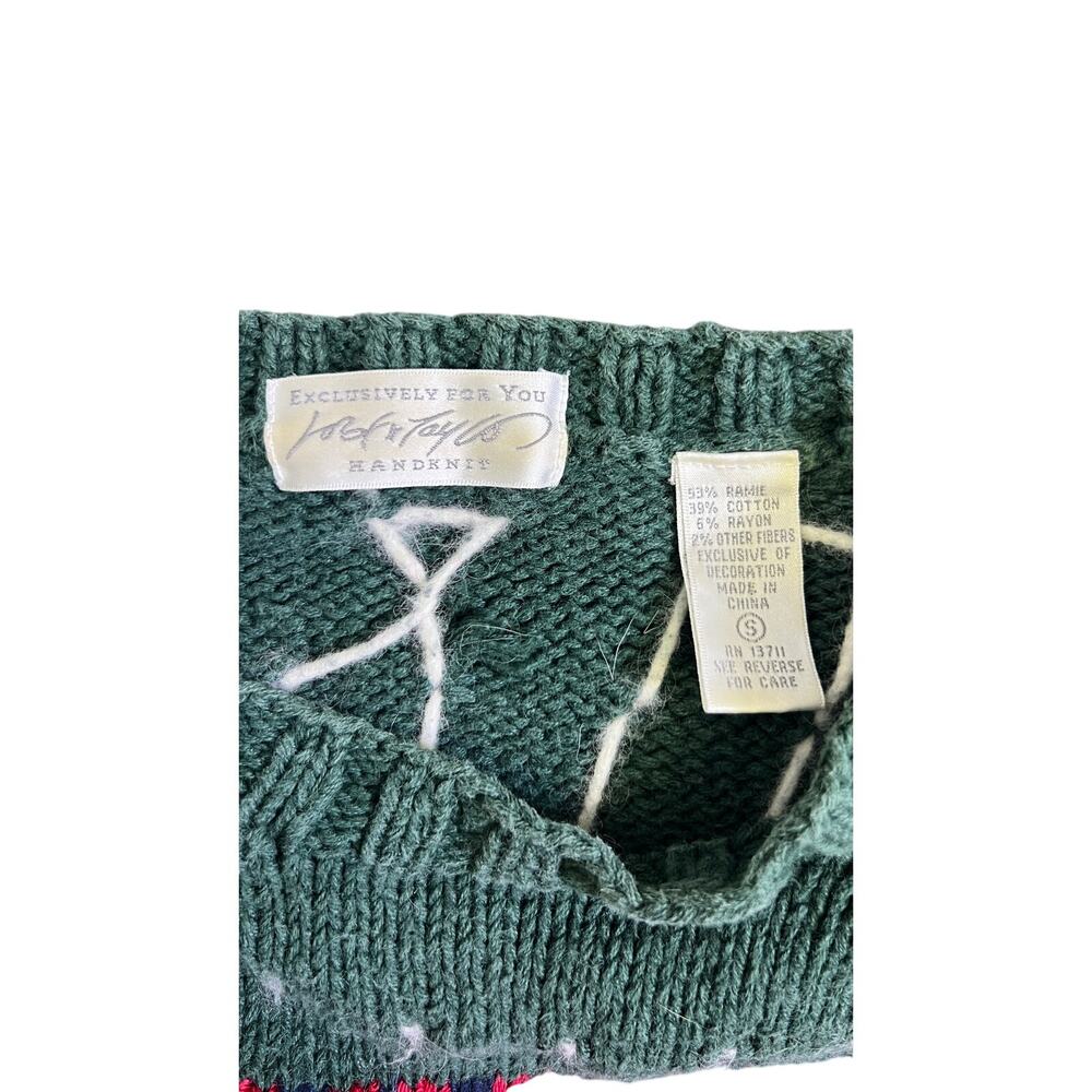 🎅VTG Lord & Taylor Handknit Santa Sweater Women’s S Green Holiday Cozy Knit Top - Picture 4 of 4